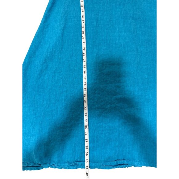 Bryn Walker Blue Linen Midi Dress Short Sleeve Lagenlook USA Womens Size XXS - Picture 6 of 9